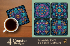 Halloween Floral Mandala Coaster Sublimation Design Product Image 1