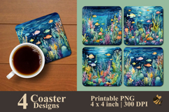 Colorful Fish Underwater Coaster Sublimation Design Product Image 1