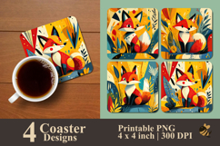 Whimsical Fox Coaster Sublimation Design Product Image 1
