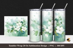 White Flower Tumbler Wrap Sublimation Design 1 Product Image 1