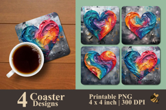Colorful Heart Texture Coaster Sublimation Design Product Image 1