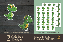 Cute Green Dinosaur Sticker Designs PNG Product Image 1