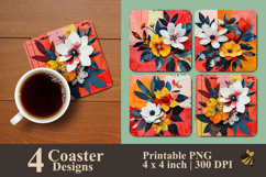 Textured Flower Coaster Sublimation Design Product Image 1