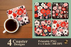 Red Flowers Coaster Sublimation Designs Product Image 1