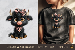 Adorable Black Highland Cow DTF Sublimation Clipart Design 1 Product Image 1