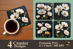 White Floral Symphony Coaster Sublimation Design Product Image 1
