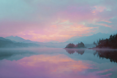 Lake Reflecting Misty Mountains Background Product Image 1