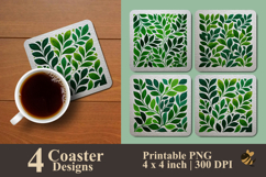Nature Leaf Art Coaster Sublimation Design Product Image 1