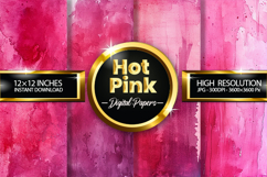 Hot Pink Watercolor Digital Papers - 04 Variations Product Image 1