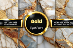 Gold Marble Digital Papers - Marble Background 4 Jpg Product Image 1