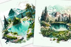 Watercolor Mountain &amp; Lake Scenery Digital Paper Pack Product Image 3
