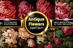 Antique Flowers Digital Paper - 04 Variations Product Image 1