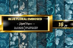 Blue Floral Embosed Digital Papers Bundle Product Image 1