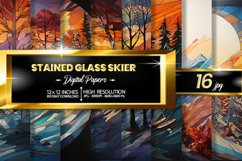 Stained Glass Skier Digital Papers Bundle Product Image 1