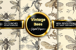 Vintage Bees Digital Papers - 04 Variations Product Image 1