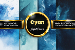 Cyan Watercolor Digital Papers - 04 Variations Product Image 1