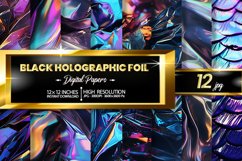 Black holographic Foil Digital Papers Bundle Product Image 1