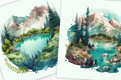 Watercolor Mountain &amp; Lake Scenery Digital Paper Pack Product Image 2
