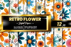 Retro Flowers Digital Papers Bundle Product Image 1