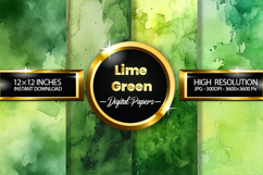 Lime Green Watercolor Digital Papers - 04 Variations Product Image 1