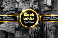 Black White Woodgrain Texture Digital Papers - 04 Variations Product Image 1