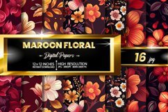 Maroon Floral Digital Papers Bundle Product Image 1
