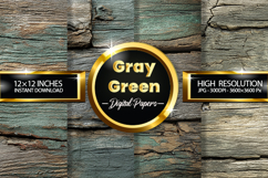 Gray Green Woodgrain Texture Digital Papers - 04 Variations Product Image 1