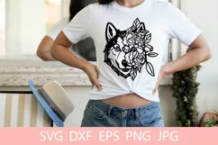 Cute Husky Dog With Flowers Animal Pet SVG File, Shirt SVG Product Image 1