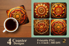 Mandala Ethnic Sunset Harmony Coaster Sublimation Design Product Image 1
