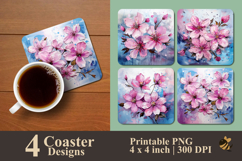 Pink Flowers Bloom Coaster Sublimation Design Product Image 1