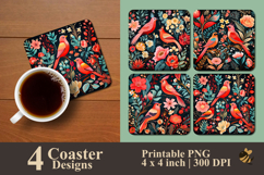 Bird Blossom Tales Coaster Sublimation Design Product Image 1
