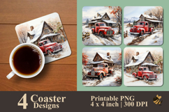 Winter Classic Red Truck Coaster Sublimation Design Product Image 1