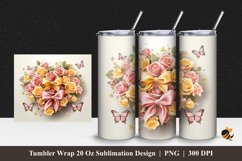 Butterfly Ribbon Rose Tumbler Wrap Sublimation Design 1 Product Image 1