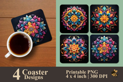 Chalk Mandala Harmony Coaster Sublimation Design Product Image 1