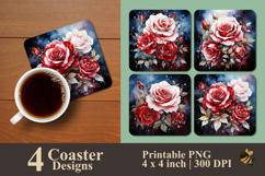 Red Roses Misty Night Sky Coaster Sublimation Design Product Image 1