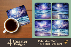 Midnight Beach Coaster Sublimation Design Product Image 1