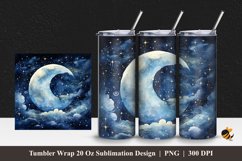 Moon and Starry Night Tumbler Wrap Sublimation Design 1 Product Image 1
