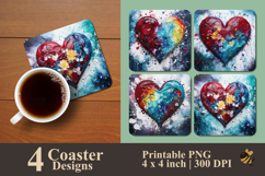Heart With Marble Effect Coaster Sublimation Design Product Image 1