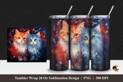 Cats Watercolor Tumbler Wrap Sublimation Design 1 Product Image 1