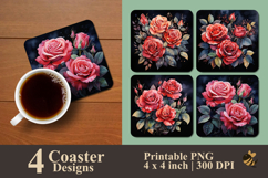 Watercolor Misty Roses Coaster Sublimation Design Product Image 1