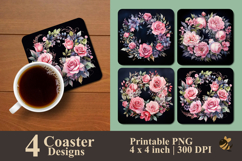 Romantic Rose Wreath Coaster Sublimation Design Product Image 1
