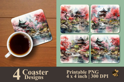Japanese Garden Coaster Sublimation Design Product Image 1