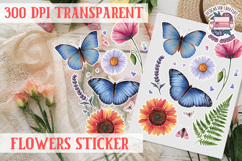 Summer sticker flowers butterfly Spring Botanical PNG Product Image 1