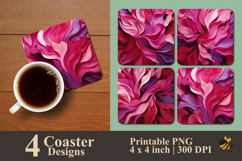 Magenta Texture Floral Coaster Sublimation Design Product Image 1