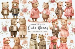 Pink teddy bear, Girl bear clipart, Kawaii bear sticker, Product Image 1