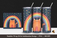 Rainbow And Cat Tumbler Wrap Sublimation Design 1 Product Image 1