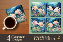 Watercolor Fish And Seaweed Coaster Sublimation Design Product Image 1