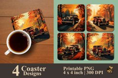 Vintage Car And Autumn Coaster Sublimation Designs Product Image 1