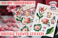 Vintage flowers sticker sheet Spring Botanical PNG Product Image 1