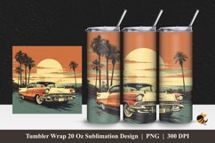 Retro Car And Sunset Tumbler Wrap Sublimation Design 1 Product Image 1